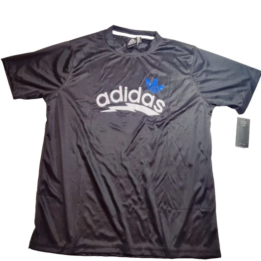 Adidas Soccer Men's  XL T-Shirt Trefoil Logo Black-White, Blue LOGO NEW